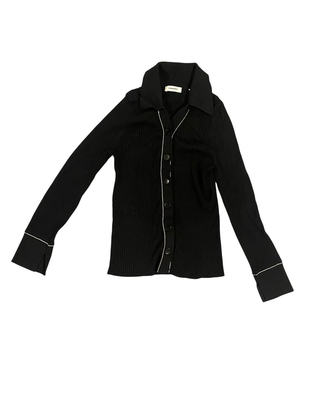 Sandro Black Ribbed Knit Top with Label
